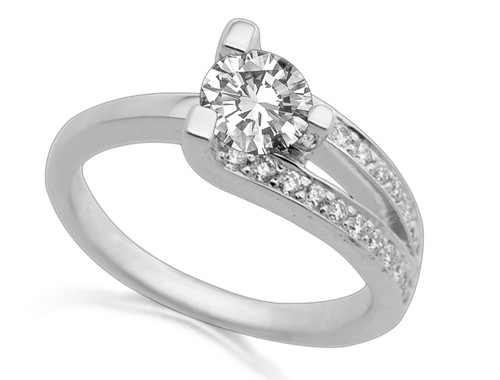 Round Diamond Four Prong Shoulder Set Designer  Ring