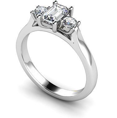 Diamond 3 stone Emerald/Round Shape Ring