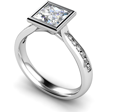 Diamond Princess Cut Shoulder Set Engagement Ring