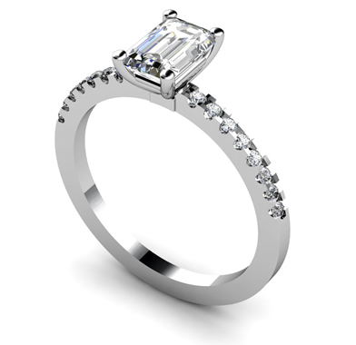 Diamond Shoulder Set Emerald Shape Engagement Ring